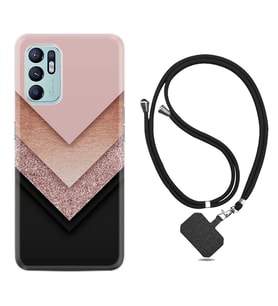 Oppo Reno 6 Kılıf Resimli Boyun Askılı İpli Desenli Silikon Great Marble 1405