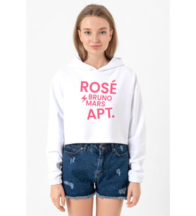 Beyaz BLACKPINK ROSE BRUNO MARS APT Optik Kadın Crop Kapşonlu (A.Beyaz)