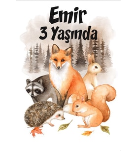 Orman Hayvanları Temalı Doğum Günü Afişi -2 35X50 cm