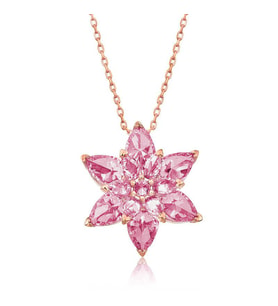 Gümüş Rose Pembe Lotus Çiçeği Kolye