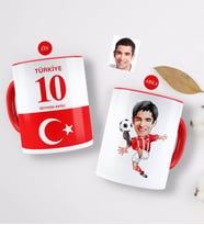 BK Gift Kişiye Özel Türkiye Milli Takım Formalı Futbolcu Karikatürlü Kırmızı Kupa Bardak-2 (Beyaz)
