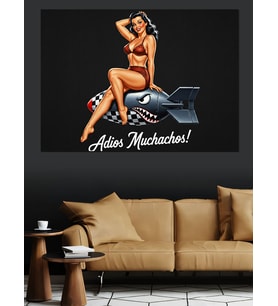Kırmızı Bikinili Pin-Up Kadın Dekoratif Kanvas - Mdf Ahşap Tablo