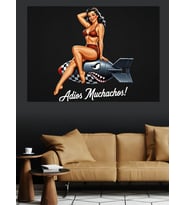 Kırmızı Bikinili Pin-Up Kadın Dekoratif Kanvas - Mdf Ahşap Tablo