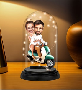 Kişiye Özel Işıklı Motorcu Çift Tasarımlı Karikatür Biblo Fanus