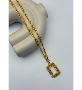 22k Altın Kaplama Şık Taşlı Çerçeveli Gramlık Kolye - 26grm17 (Gold)