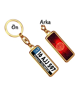 Kişiye Özel Plaka Metal Anahtarlık   Wolksvagen Neon Kırmızı Logo (Altın)
