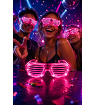Panjur Parti Gözlüğü LED Işıklı Pembe Lüks Neon Çerçeveli Festival Kostüm Aksesuarı