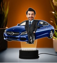 Doğum Günü Hediyesi,Sevgiliye Hediye, Kişiye Özel Fotoğraflı Mercedes Tasarımlı Erkek Karikatür 3D Led Lamba (Beyaz)