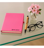 Kişiye Özel Termo Deri Defter/Bambu Kalem (Pembe)