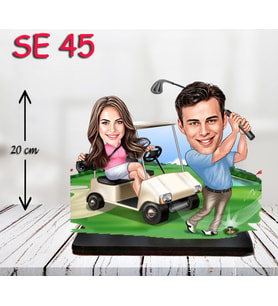 Kişiye Özel Ahşap Biblo - Golf Arabası Kullanan Çift