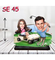 Kişiye Özel Ahşap Biblo - Golf Arabası Kullanan Çift