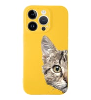 Apple iPhone 14 Pro Uyumlu Lansman Kılıf Catface Tasarımlı İçi Kadife Kapak-Sarı (Şeffaf)