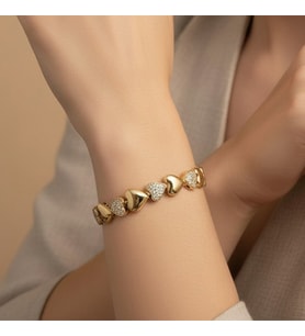 STİL İNCİSİ/ XUPING JEWELRY İKİLİ KALPLİ ZİRKON TAŞLI BİLEKLİK