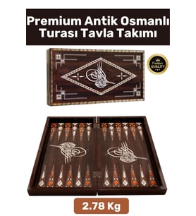 Premium Seri Yüksek Kaliteli Çizilmez Yıpranmaz Mıknatıslı Kapama Antik Osmanlı Turası Tavla Takımı