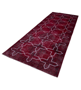 Bordo Halı Eskitme Stil Geometrik Motifli El Dokuma Yün Pamuk Lüks Salon Halısı Koridor Yatak Odası