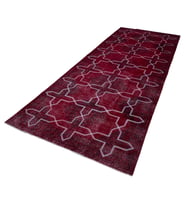 Bordo Halı Eskitme Stil Geometrik Motifli El Dokuma Yün Pamuk Lüks Salon Halısı Koridor Yatak Odası
