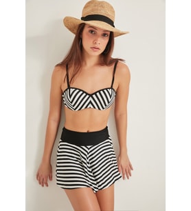 Kadın Kaplı Etekli Bikini Takım 2963 Siyah/Beyaz