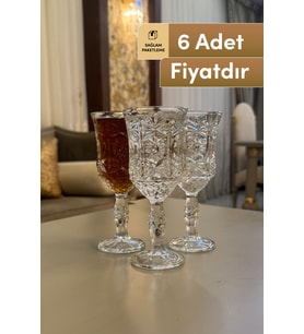6’lı Lüks Kristal Desenli Ayaklı Cam Bardak, 150 ml, şık sunumlar için