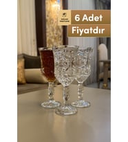 6’lı Lüks Kristal Desenli Ayaklı Cam Bardak, 150 ml, şık sunumlar için