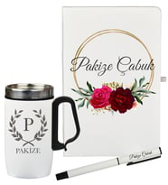 Anneye Hediye Kişiye Özel Termos Mug Defter ve Roller Kalem Seti