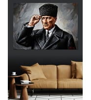 Atatürk Kalpaklı Vakur Lider Portresi Dekoratif Kanvas - Mdf Ahşap Tablo
