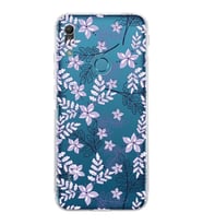 Huawei Y6 Pro 2019  Kamera korumalı Kapak Floral Lila Tasarımlı  Şeffaf Kılıf