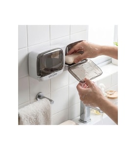 Duvara Monte İkili Kapaklı Plastik Katı Sabunluk Organizer – Banyo & Mu
