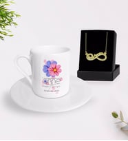 BK Gift Kişiye Özel Anne Temalı Türk Kahvesi Fincanı ve Sonsuzluk Annem Kolye Hediye Seti
