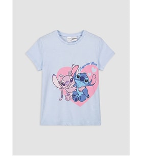 LCW Kids Lila Stitch Ve Angel Baskılı Kız Çocuk Tişört