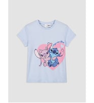 LCW Kids Lila Stitch Ve Angel Baskılı Kız Çocuk Tişört