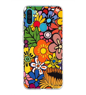 PrintiFy Samsung Galaxy M11 ile Uyumlu 1mm Slim Fit Retro Colors 2 Baskılı Şeffaf  Kılıf