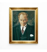 Tablore Atatürk Portresi Klasik Takım Elbiseli Kanvas Tablo - Lüks Gold Çerçeve
