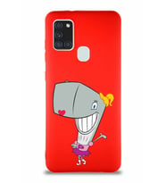 Samsung Galaxy A21S Soft Premier Kapak Pearl Yengeç Tasarımlı Silikon Kılıf - Kırmızı (Şeffaf)