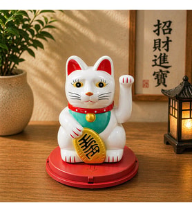 Solar Enerjili Şans Kedisi Maneki Neko Siyah Dekoratif Biblo Feng Shui