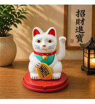 Solar Enerjili Şans Kedisi Maneki Neko Siyah Dekoratif Biblo Feng Shui