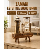 Deniz Feneri Tasarımlı Ahşap Kum Saati – Retro Masa Aksesuarı Yeni Nesil