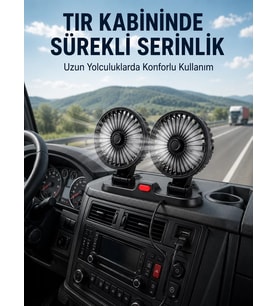 Northcity Çift Başlıklı Araç İçi USB Vantilatör Soğutucu Fan - Sürücü ve Yolcu İçin Dengeli Hava Dağıtımı
