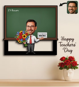 BK Gift Kişiye Özel Erkek Öğretmen Karikatürlü 3D Ahşap Tablo -8, Öğretmene Hediye, Öğretmenler Günü Hediyesi