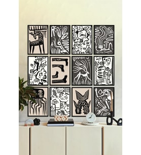 Çerçevesiz Çerçeve Görünümlü 12 Parça Abstract Yeni Yıl Hediyelik  Çoklu Baskı Seti Mdf Baskı