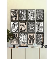 Çerçevesiz Çerçeve Görünümlü 12 Parça Abstract Yeni Yıl Hediyelik  Çoklu Baskı Seti Mdf Baskı