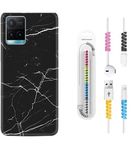 Vivo Y11S Y21S Y20 Y20S Y70 Kılıf Kablo Koruma Spiral Silikon Siyah Mermer 1299