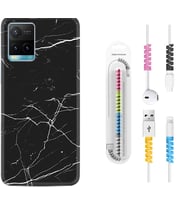 Vivo Y11S Y21S Y20 Y20S Y70 Kılıf Kablo Koruma Spiral Silikon Siyah Mermer 1299