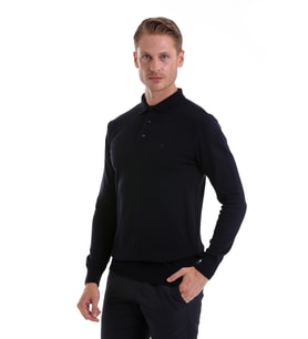 Hatemoğlu Lacivert Regular Fit Düz Polo Yaka Triko Kazak