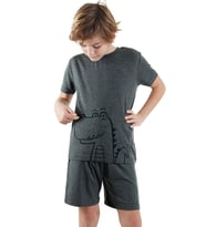 Dinozor Erkek Çocuk Gri Alt Üst Pijama Takım (Antrasit)