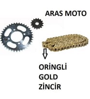 Bajaj Discover 125 ST Oringli Zincir Dişli Seti Kaliteli (GOLD ZİNCİR) Arasmoto (Siyah)