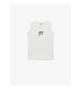 Koton Pamuklu Nakış Detaylı Beyaz Erkek Çocuk Kolsuz T-shirt 6SKB30008TK