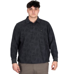 Mode XL Büyük Beden Erkek Polo Yaka Sweatshirt Baskılı Selanik U24440 Füme
