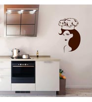 Aşçı Kadın Silüeti Dekoratif Mutfak Duvar Sticker, Çıkartma, Etiket Kahverengi