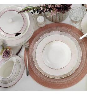 Kütahya Porselen Bone Olympos 62 Parça 92904 Desenli Yemek Takımı