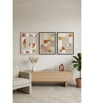 Modern Geometrik Uyum 3’lü Ahşap Çerçeveli Tablo Seti